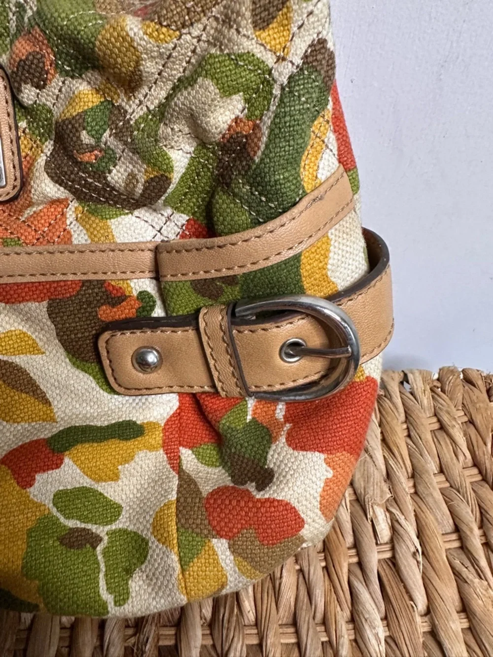 Relic Multicolor Canvas Shoulder Bag - Green/Orange/Yellow Floral Print